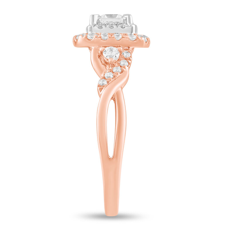 Princess Cut Diamond 5/8ctw. Double Halo Twist Engagement Ring in 14k Rose Gold image number null